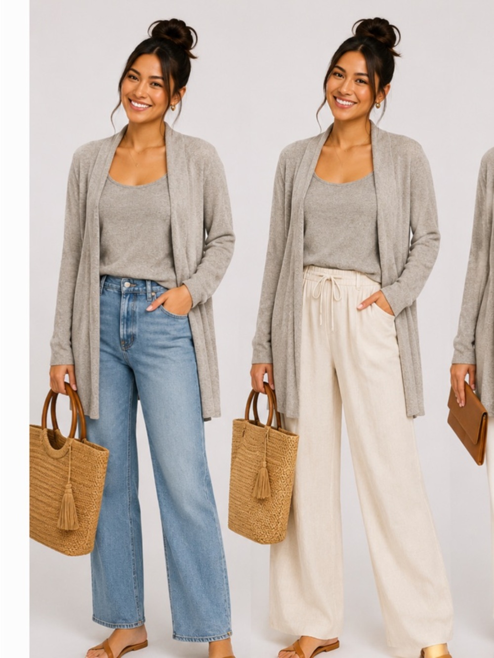 Eileen Fisher Light Gray Open-Front Cardigan Tank 2 piece Set Size S/M